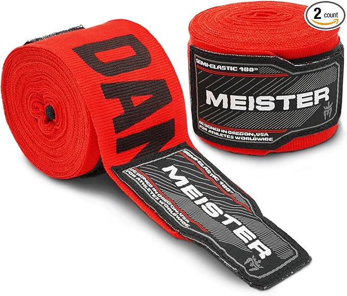 Meister Adult 180" Semi-Elastic Hand Wraps for MMA & Boxing (Pair)