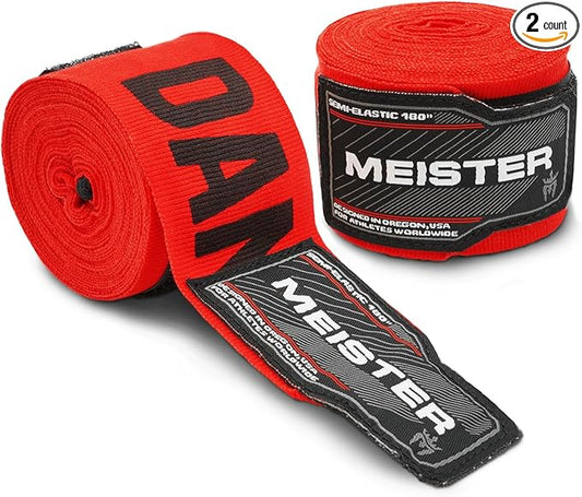 Meister Adult 180" Semi-Elastic Hand Wraps for MMA & Boxing (Pair)