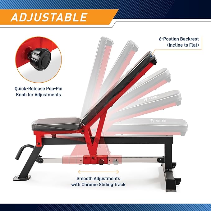 Marcy Adjustable Strength Training Utility Bench with Chrome SB-5429