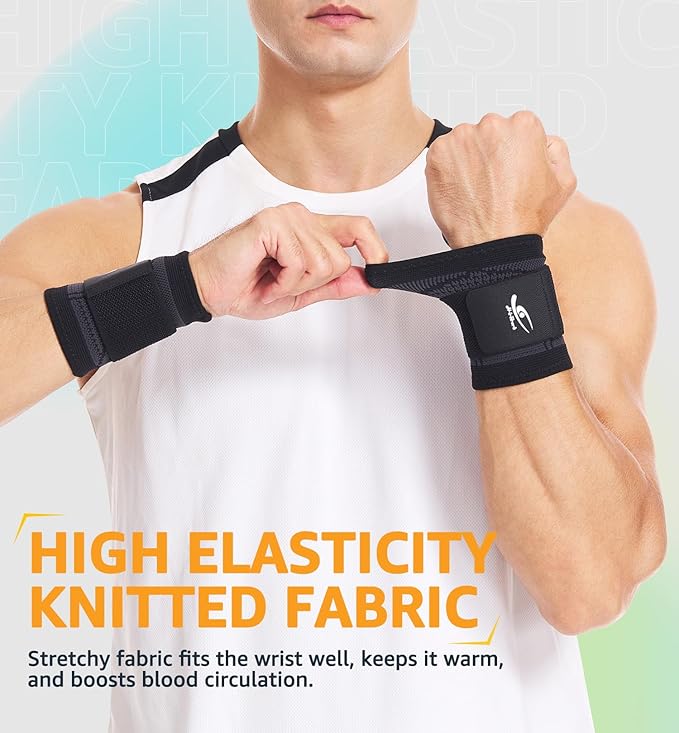 HiRui Wrist Brace Wrist Wraps Compression Wrist Strap, Wrist Support for Work Fitness Weightlifting Sprains Tendonitis, Carpal Tunnel Arthritis, Pain Relief, Adjustable Wristbands 2 PACK (Black, L)