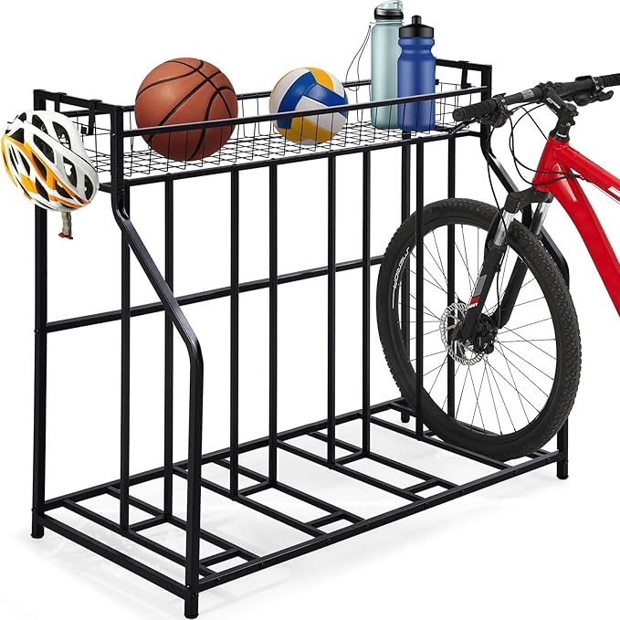 HEALTH LINE PRODUCT 4 Bike Stand Rack, Indoor Bike Storage, Bicycle Rack for Garage - Metal Stability Floor Bicycle Station for Parking Mountain/Road/Hybrid/Fat Tire & Scooters Bike Rack for Garage