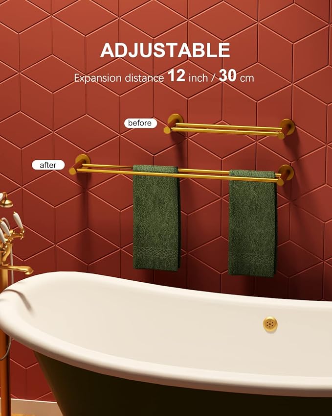 Adjustable 16 to 27.6 Inch Double Towel Bar SUS304 Stainless 1" Diameter