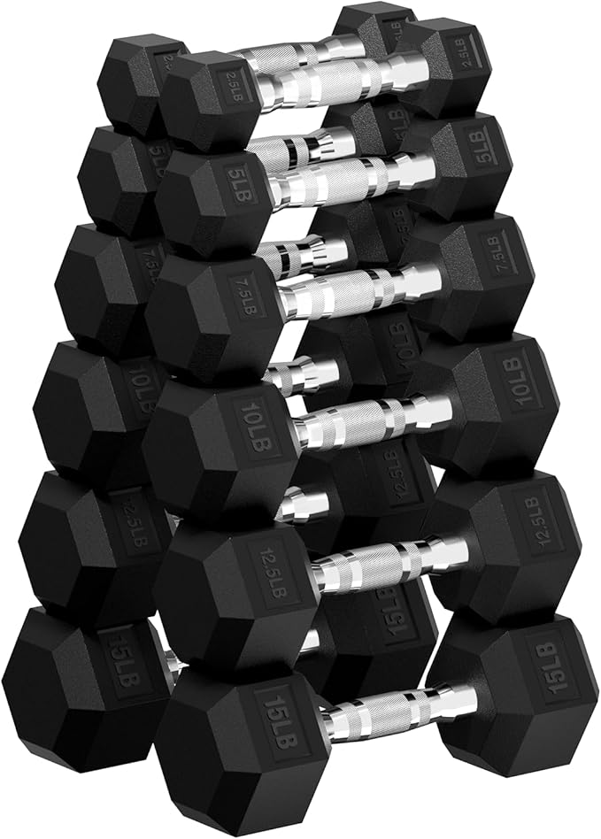 Hex Dumbbell Set, 30-480 lb Set Rubber Encased Exercise & Fitness Dumbbells, Weights Dumbbells Set, Hand Weight for Strength Training