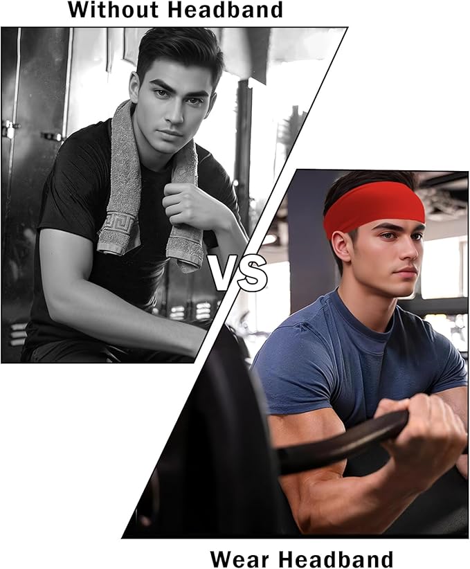 Headbands for Men & Women, Sweat Headband Non-Slip Sweatband Sports Running Cycling Yoga Basketball Workout Football Training