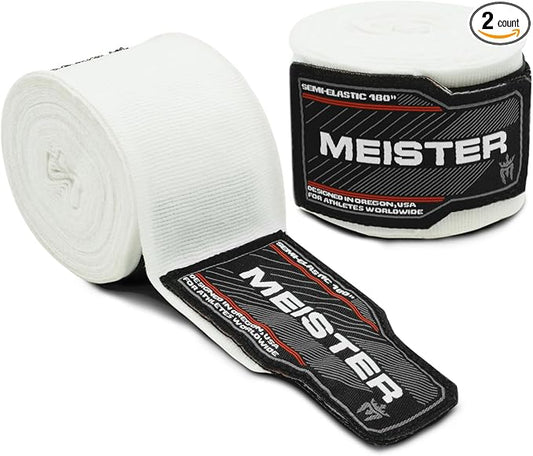 Meister Adult 180" Semi-Elastic Hand Wraps for MMA & Boxing (Pair)