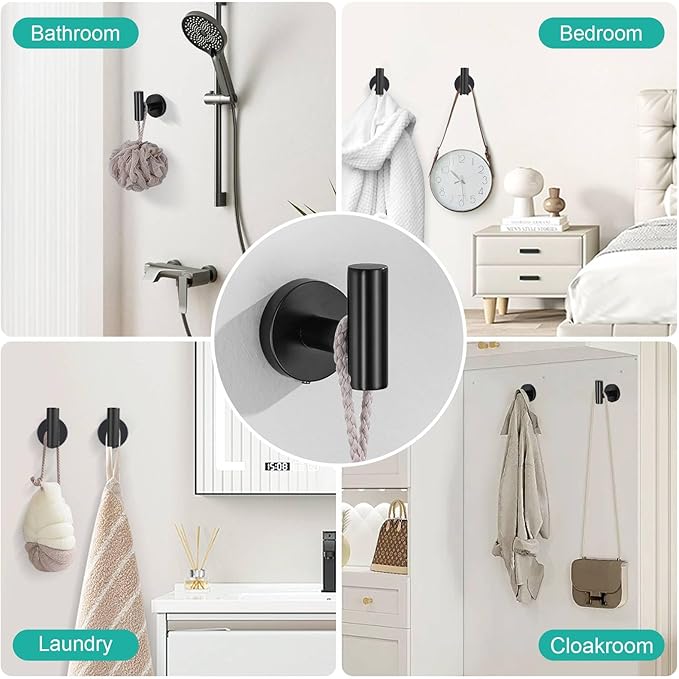 6-Piece Matte Black Towel Bar Set Bathroom Hardware SUS304 Stainless