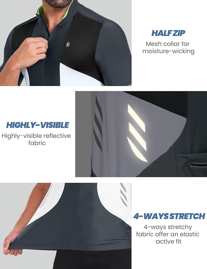 Little Donkey Andy Men's Half Zip Breathable Cycling Vests Reflective Sleeveless Jerseys Lightweight Bicycle Running