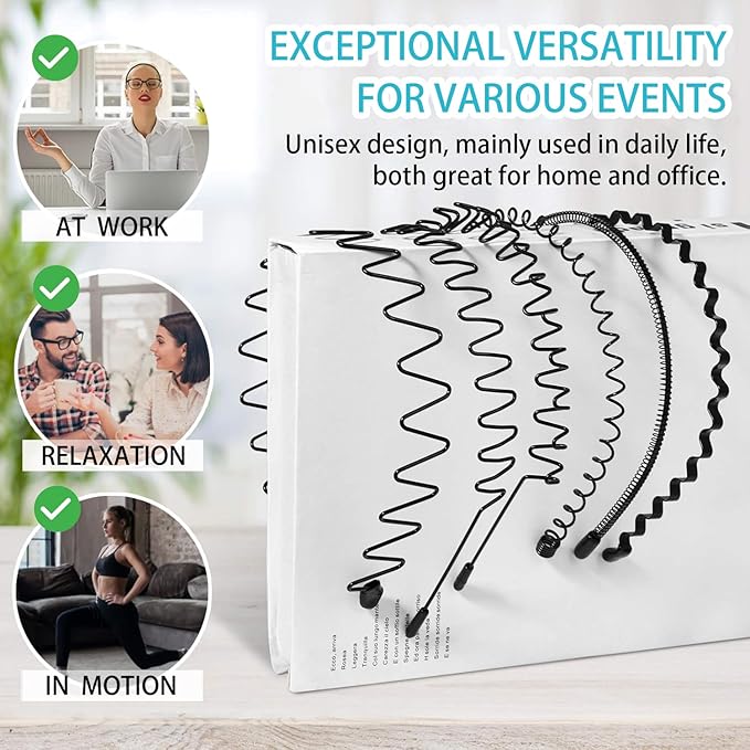 Metal Hair Band, Metal Fashion Hair Bands, Unisex Black Headbands, Wavy Headband Perfect for Outdoor Sports and Daily Use (10pcs)