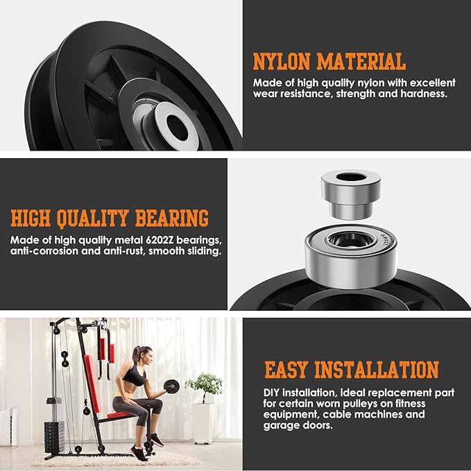 90mm/3.5" Nylon Bearing Gym Pulley Wheel, Universal Exercise Replacement Pulleys for Home Gym Equipment Parts, Cable Machine Accessories, Garage Door Pulley System