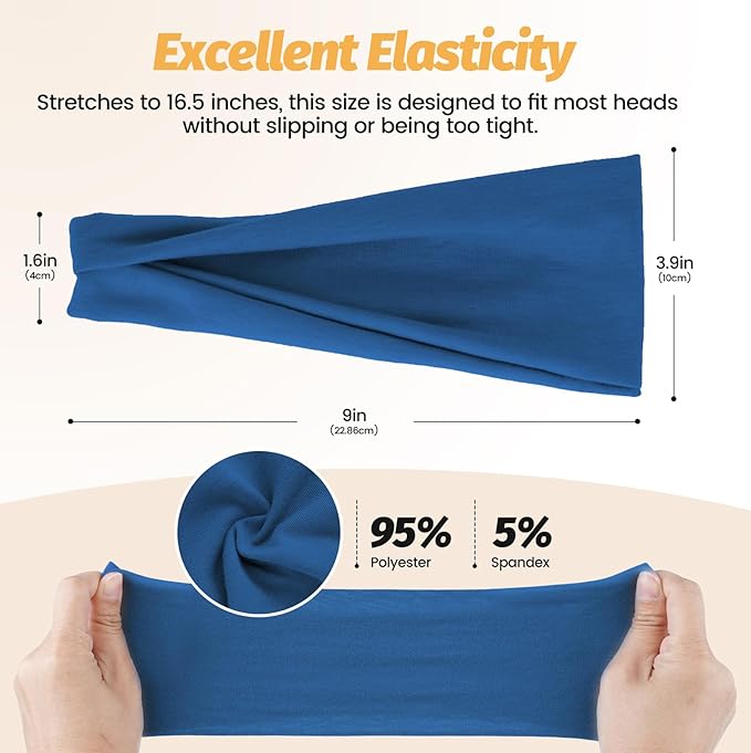 Headbands for Women - 6 Pack Wide Elastic Hair Bands | Stretchy Sweatbands Hair Bands | Soft Sports Thin Head Bands | Non-Slip Accessories Bands for Fashion, Washing Face, Workouts, Yoga, Daily Use