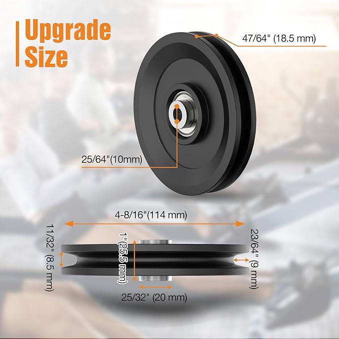 4.5 Inch / 114 MM Universal Nylon Bearing Pulley Wheel Replacement Compatible with Cable Machine Home Gym, Garage Door Pulley System, Weight Machine, Gym Equipment