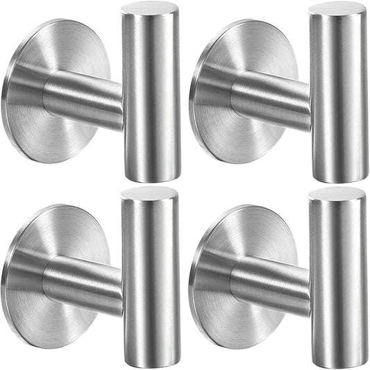 Adhesive Hooks Brushed Nickel SUS304 Stainless Steel Towel 4 Pack