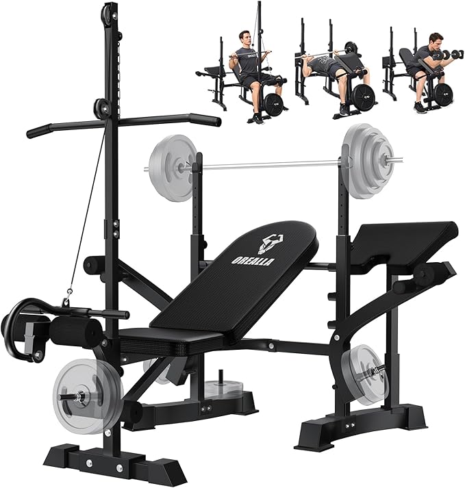 Adjustable Weight Bench - 8 in 1 Multi-Function Bench Press Set Full Body Strength Training Workout Equipment with Leg Developer, Chest Fly, Preacher Curl Pad for Home Gym