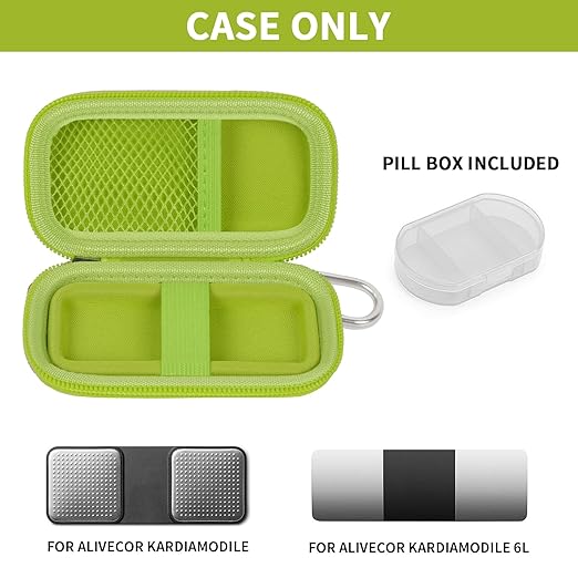 Heart Rate Monitor Case for AliveCor for KardiaMobile 1L 6L Personal EKG Monitor Storage Holder Fits for Cardiac Mobile Portable Heart Rate Monitor Bag Organizer (Pill Box Included) Green