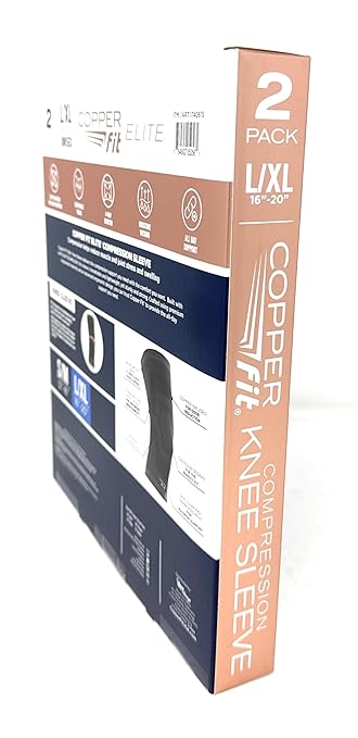 Copper Fit Freedom Knee Sleeve 2 Pack, Copper Infused Compression Sleeve with Contour Design, 2 Knee Sleeve, As Seen on TV (Large)