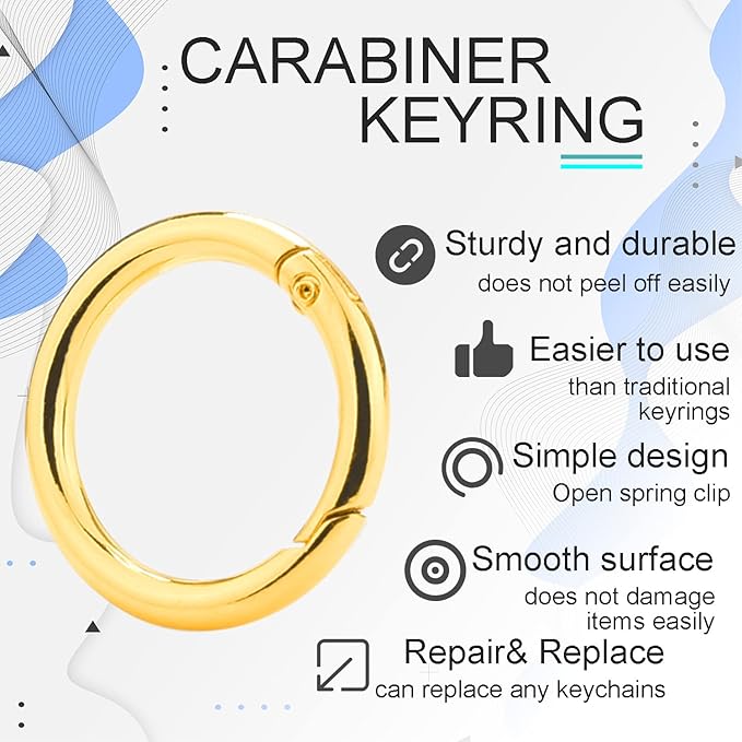 10 Pack 1 Inch Gold Spring O Rings, Metal Keychain Ring Round Carabiner Clips for Replacement Purse Ring Hardware, Keyrings Buckles, Paracord Keychain Lanyard, Home Car Keyrings Attachment