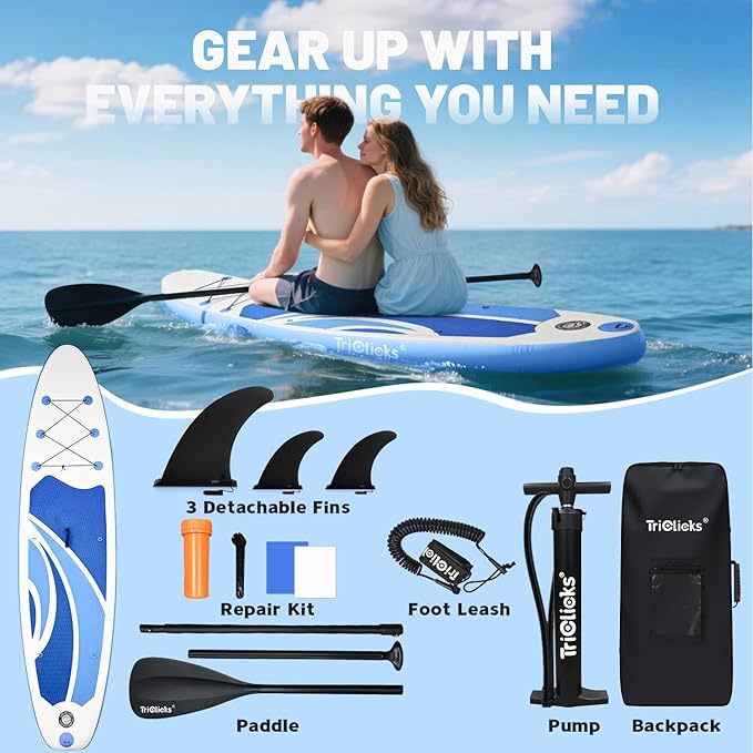 10' Inflatable Stand Up Paddle Board, Ultra-Light Wide Yoga Board for All Skill Levels with Premium SUP Paddleboard Accessories, 84L Waterproof Bag, Non-Slip Comfort Deck for Youth & Adults