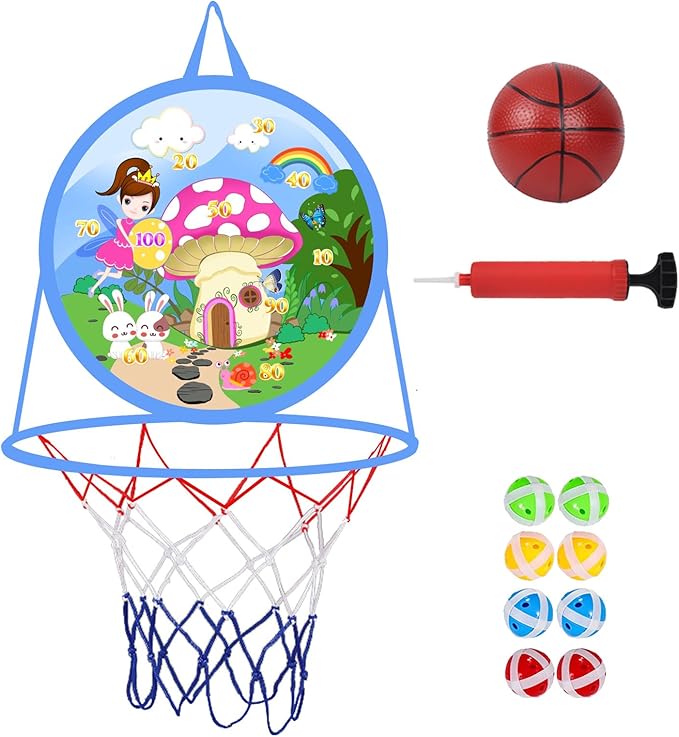 2 in 1 Basketball Hoop and Dart Board, 14" Dart Board for Kids, Basketball Hoop for Kids Toddlers, Sports & Outdoor Play, Birthday Gift Toys for 3 4 5 6 7 8 9 10 Year Old Boys Girls Kids, Party Favors