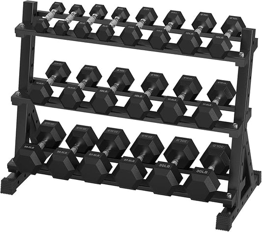Hex Dumbbell Sets with Rack, 290-670 lb Rubber Encased Exercise & Fitness Dumbbells Set, Hand Weight for Strength Training, Weight Dumbbells