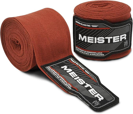 Meister Adult 180" Semi-Elastic Hand Wraps for MMA & Boxing (Pair)