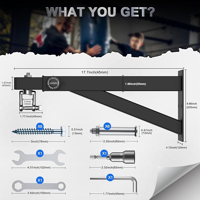 Heavy Bag Hanger - Wall Mount Punching Bag Hanger, Adjustable Heavy-Duty Boxing Bag Wall Bracket, Punching Bag Mount Stand for Home or Gym, for Kickboxing Bag, Muay Thai Bag,Etc (Supports up to 800Ib)