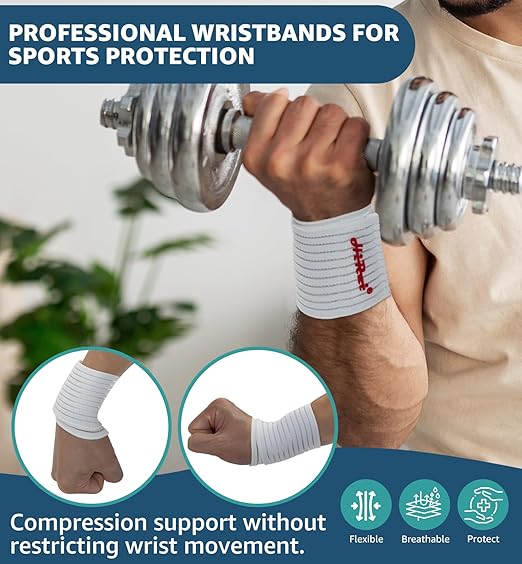 HiRui 2-Pack High-Elastic Wrist Support Straps Wrist Compression Bandage - Wrist Wraps Wristbands for Carpal Tunnel Arthritis Tendonitis Weightlifting Tennis Basketball - Breathable Soft (White)