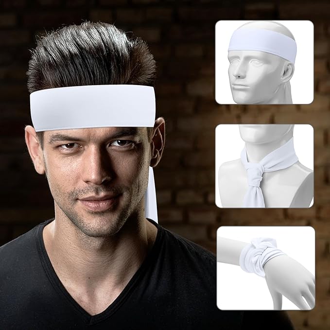 Head Ties Headband Sports Sweatband for Men Women, 3 Pack Adjustable Ninja Headband Karate Tie Back Sweat Wicking Workout Head Band for Basketball, Running, Tennis, Athletics