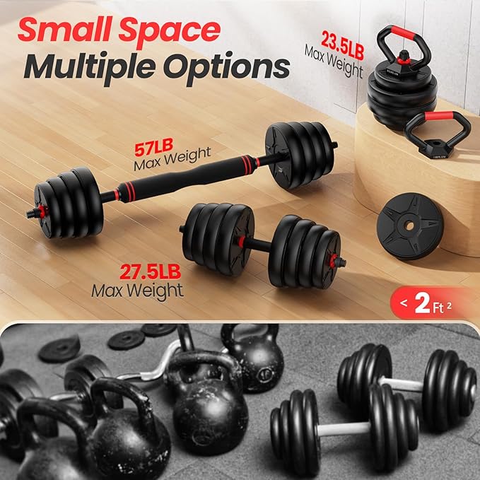 Adjustable Dumbbell Set, 55/70lbs Free Weights with Upgraded Nut, 4 in 1 Weight Set Used as Kettlebells, Barbell, Push Up Stand, Fitness Exercise for Home Gym Suitable for Men/Women
