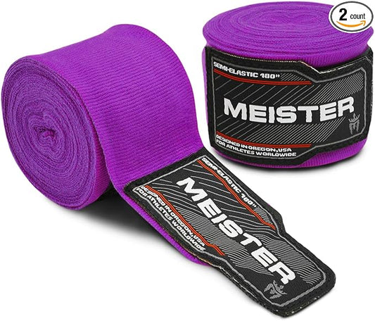 Meister Adult 180" Semi-Elastic Hand Wraps for MMA & Boxing (Pair)