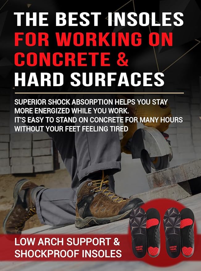 2 Pairs of Work Pro Comfort Insoles - Foot Pain Relief - Cushioning and Shock Absorption - Work Boot Insoles for Men Women - Non-Slip Anti Fatigue Inserts (S, 2-Pairs-Black)