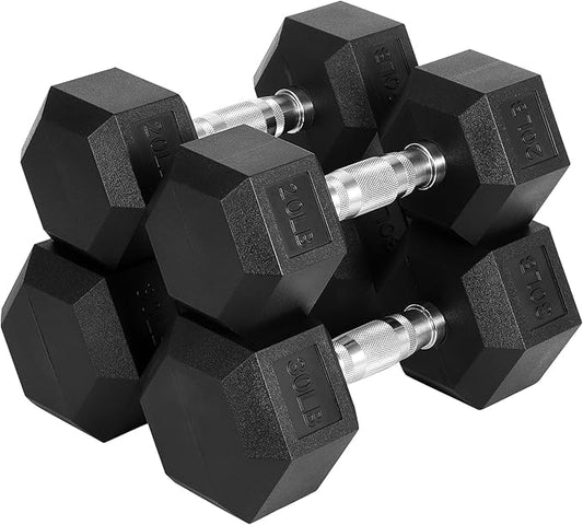 60 LB-100 LB Hex Dumbbells Set, 5-30 LB Rubber Coated Hex Dumbbell Weights Set for Strength Training, Exercise & Fitness Dumbbells, 60 LBS (5x2+10x2+15x2), 100 LBS (20x2+30x2), Black