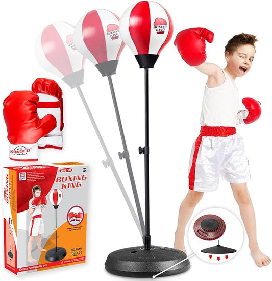 Kids Boxing Set with Stand, Includes Boxing Gloves, Punching Ball & Adjustable Stand, Sensory Sports Toys, Ages 3-10
