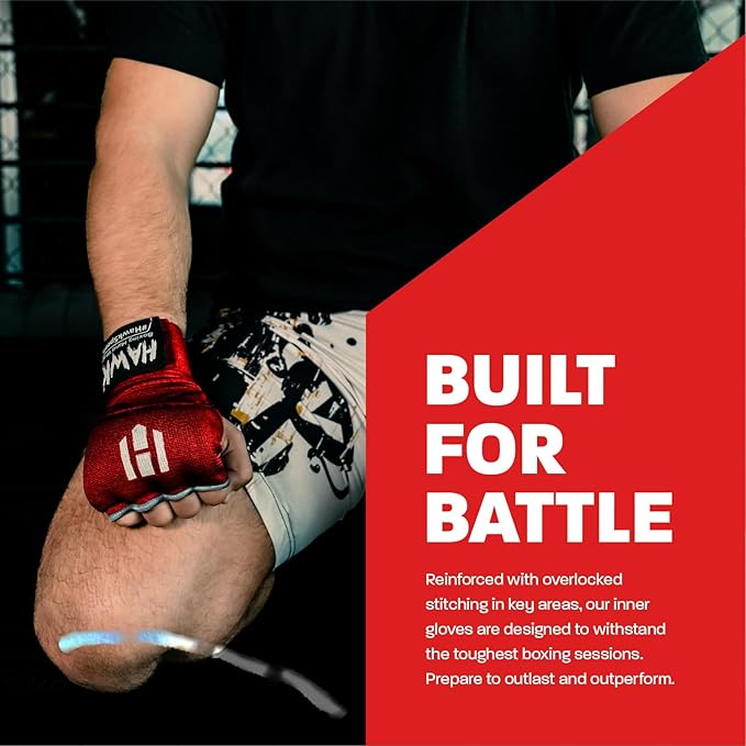 Hawk Padded Inner Gloves Training Gel Elastic Hand Wraps for Boxing Gloves Quick Wraps Men & Women Kickboxing Muay Thai MMA Bandages Fist Knuckle Wrist Wrap Protector Handwraps (Pair)