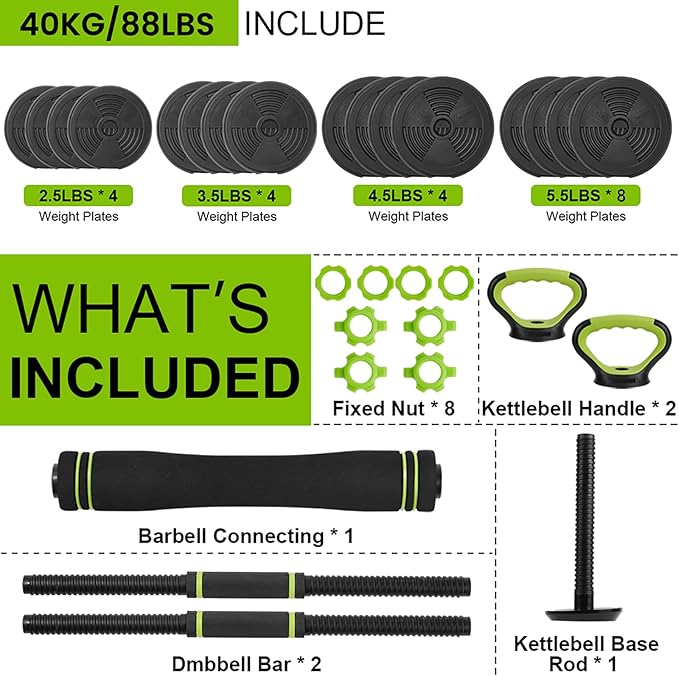 4-In-1 Adjustable Dumbbell Weights, Adjustable Dumbbell Set Used As Dumbbells, Barbells, Kettlebells and Push-Up for Home Gym, Round Head