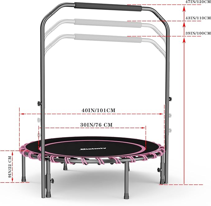 40" Fitness Trampoline with Adjustable Handle Bar Silent Mini Trampoline Bungee Rebounder Jumping Cardio Trainer Workout for Adults - Maximum Load 150 kg