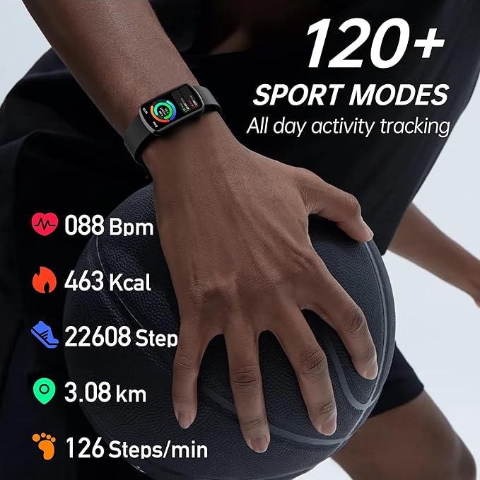 Health Fitness Tracker with 24/7 Heart Rate and Blood Pressure, Smart Watch with Blood Oxygen Monitor, 120+ Sport Mode, Sleep Tracking Waterproof Activity Tracker for Women Men