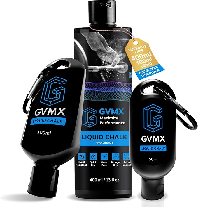 50ML/100ML/400ML Superior Grip Premium Liquid Chalk. Long Lasting Mess-Free Gym Chalk for Weightlifting, Gymnastics, Climbing. Fast Drying Refillable Gym Accessories. Package May Vary.