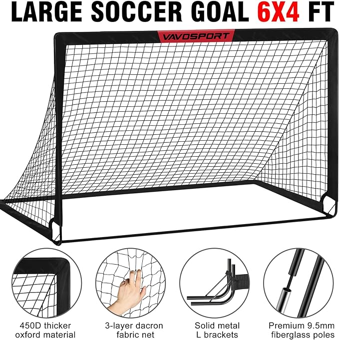 Kids Soccer Goals for Backyard Set - 2 6x4 ft