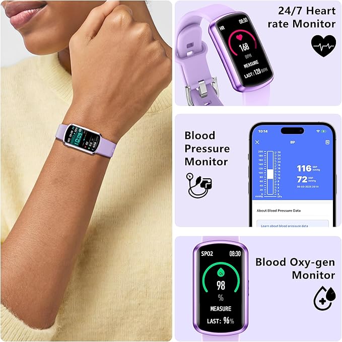 Health Fitness Tracker, Smart Watch with 24/7 Heart Rate and Blood Pressure Monitor, Activity Tracker with Blood Oxygen, 120 Sport Mode Waterproof Sleep Tracker for Women Men