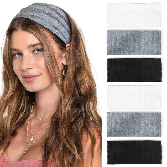 Headbands for Women Wide Non Slip Hairbands for Women's hair Soft Elastic Thick Head Bands Fashion Workout Yoga Hair Accessories, 6 Pack