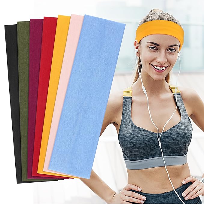Headbands for Women Non Slip - 7PCS Fashion Sports Hair Bands for Women's Hair, Soft Cotton Cloth Stretchy Headbands for Women for Workout Yoga Running