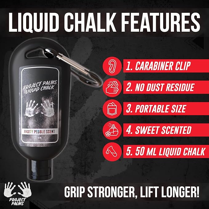 Liquid Chalk 50ML with Fruity Cereal Scent, Mess-Free Gym Chalk for Weightlifting, Rock Climbing, Gymnastics, Crossfit & More - Fast-Drying, Superior Grip for Reduced Slippage