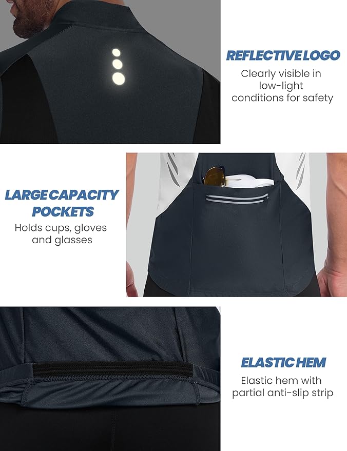 Little Donkey Andy Men's Half Zip Breathable Cycling Vests Reflective Sleeveless Jerseys Lightweight Bicycle Running