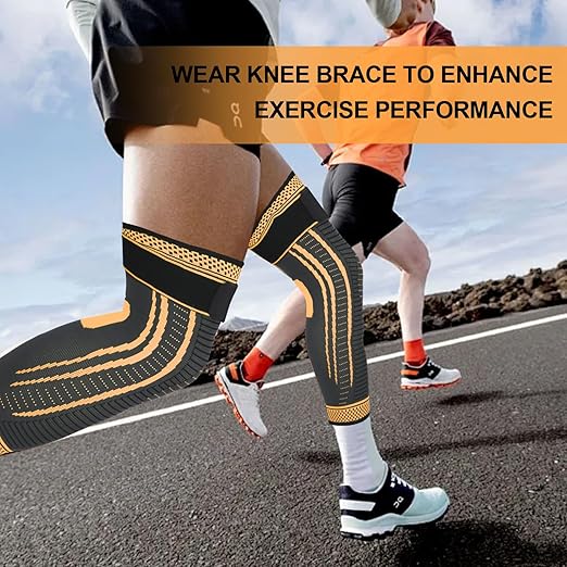 Long Copper Knee Braces for Women and Men Full Leg Compression Sleeves Anti Sliping Ventilation Long Knee Support with Wraps for ACJ, PCL, Meniscus Tear, Arthritis 2 Pack (Copper, Large)