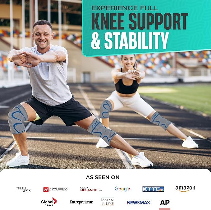 Modvel 2 Pack Knee Brace for Women & Men - Workout Knees Compression Sleeve for Knee Pain Relief Joint Support for ACL, Arthritis, Meniscus Tear Knees Brace for Sports, Rodilleras para Gym Fitness