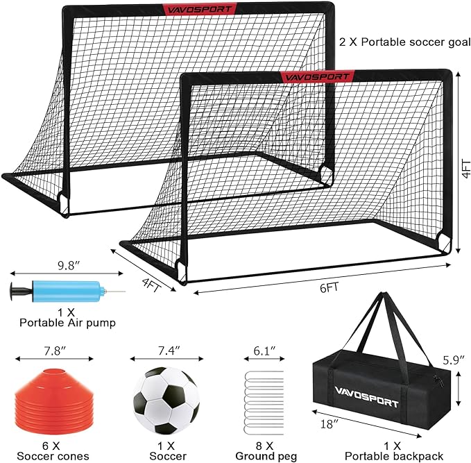 Kids Soccer Goals for Backyard Set - 2 6x4 ft
