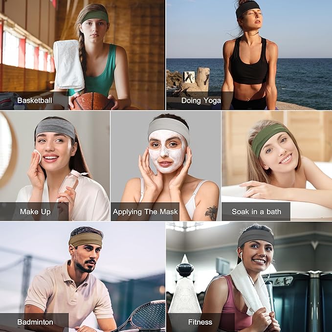 Headbands for Women Non Slip - Stylish Sports Hair Bands for Women's Hair - Soft Cotton Cloth Stretchy Headbands for Women for Yoga, Outdoor Exercise Running