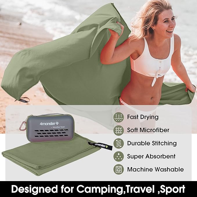 4Monster Camping Towels Super Absorbent (20.00" x 12.00", Army