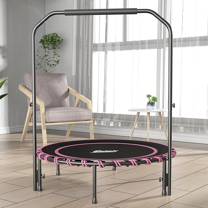 40" Fitness Trampoline with Adjustable Handle Bar Silent Mini Trampoline Bungee Rebounder Jumping Cardio Trainer Workout for Adults - Maximum Load 150 kg