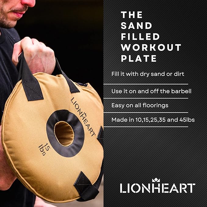 Lionheart Sand Weight Plates 10, 15, 15, 25, 25, 35, 35, 45 45 lb 2 Unfilled